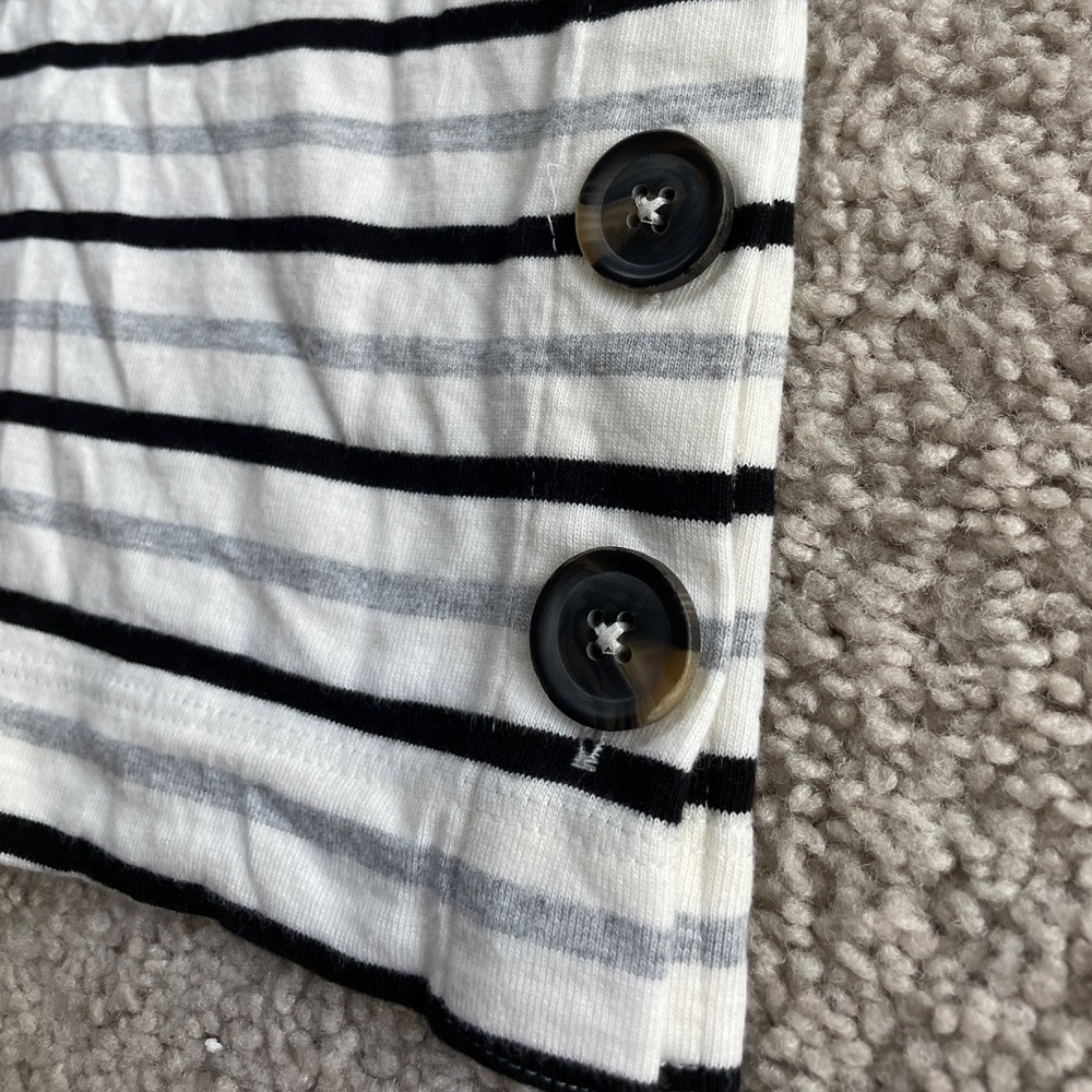 Talbots Black White Striped Cotton Long Sleeve Top Size Petite XL Buttons Gray - Picture 6 of 9